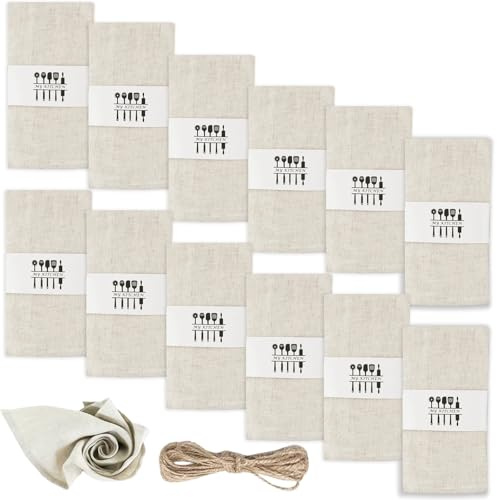 12-pack tygservetter, 40 x 40 cm, återanvändbara tygservetter, 100 % natur servetter, linneservetter, bomull, servetter, tyg, bordsdekoration för bröllop, födelsedag, kök (beige)