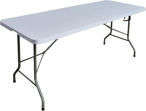 Yaangagpe 6FT Folding Tables,4cm Thick Tabletop,180x74x74cm Extra Wide,Portable Camping Table with Carry Handle & Sturdy Iron Frame, Ideal for Picnic, BBQ, Patio, Party, White