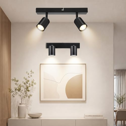 Dehobo Led Deckenstrahler Schwenkbar 350° - Deckenstrahler 2 Flammig Deckenleuchte GU10, LED Wandstrahler Schwarz, Spotlight Lampe Deckenlampe für Wohnzimmer, Nein GU10 Leuchtmittel, 2 Stück