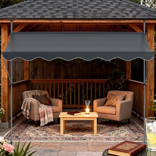 Verdego Klemmmarkise 250 x 120 cm, Markise Balkon ohne Bohren mit Handkurbel, Sonnenschutz Wasserabweisend UV-beständig, Höhenverstellbar, Balkonmarkise zum Klemmen für Terrasse Garten, Dunkelgrau