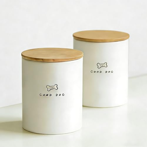 Kiswleon Dog Food Storage Container Set of 2,Ceramic Dog Treat Jar with Airtight Lid,Pet Food Storage Container to Keep Treats Fresh and Dry