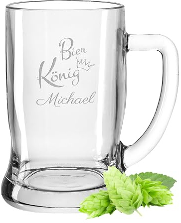 Gravur-Max Leonardo Bierkrug 0,5L mit Gravur & Name – personalisiertes Bierglas „Bier König“ – Bierkrug personalisiert – spülmaschinenfest –Geschenk für Männer