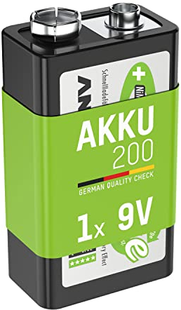 ANSMANN 9V Block Battery [Pack of 1] Long Lasting Low Self Discharge Rechargeable Square 9V E-Block 200mAh NiMH MaxE Pro Batteries for Microphones, Multimeters, Clock Radios, Walkie Talkies, Toys
