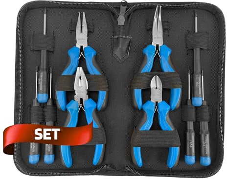 SW-Stahl 40706L Feinmechanikerwerkzeugsatz 10-teilig - Zangenset & Etui | Präzises Elektronik-Werkzeugset mit Seitenschneider, Kombizange, Spitzzangen und 6 Feinmechaniker-Schraubendrehern