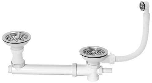 Wirquin SP265 - Sifone con 2 pilette, troppo pieno e attacco per lavatrice