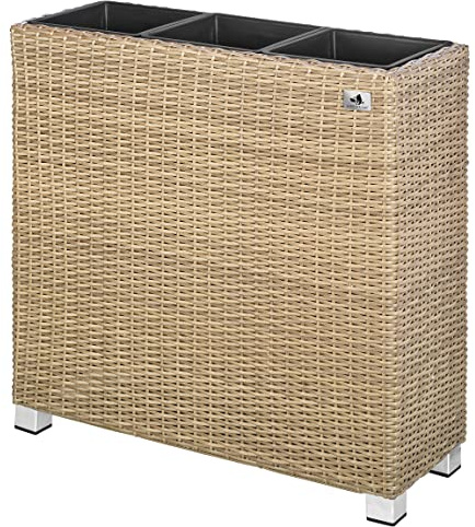 Gartenfreude Pflanzkübel, Raumteiler Polyrattan, 3x Kunststoff-Einsätze mit Aluminumfüßen, naturfarben, 76x26x73 cm, 4000-1071-062