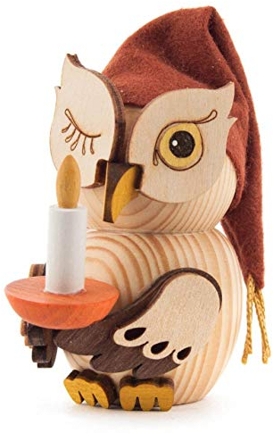 Kuhnert Mini-Eule mit Schlafmütze Dekofigur Original Erzgebirge Handarbeit Holzfigur Eule in modernem Design Weihnachtsdeko Dekofigur für Weihnachten Sammlerfigur Eule