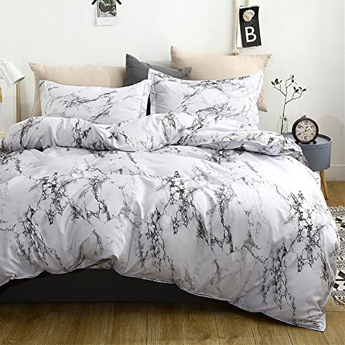 AShanlan Bettwäsche 135x200 Weiß Marmor Bettbezug mit Kissenbezug 80x80 cm | Microfaser, Marmor Optik, ÖkoTex Bettwäsche-Sets mit Reißverschluss, 2teilig