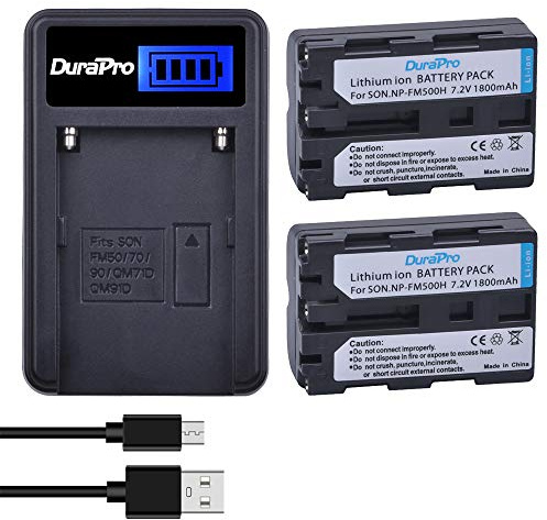DuraPro Lot de 2 batteries NP-FM500H + chargeur USB LCD pour Sony a99, a77, a58, a57, a65, a68, a200, a300, a350, a450, a500, a550, a560, a700, a850, a900 C Caméras