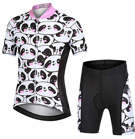 LPATTERN Kinder Radsport Bekleidung- Jungen/Mädchen Fahrrad Trikot-Set(Trikot Kurzarm+Kurz Radhose)/Radtrikot Kurzarm/Kurz Fahrradhose mit Sitzpolster,Süß Panda(Anzug),122/128(Tag:M)
