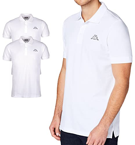 Kappa Polo para hombre Venist en paquete de 2 unidades, camisa polo con logotipo impreso | Polo básico para hombre | Polo de manga corta para deporte, ocio y oficina Blanco XL