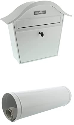 Burg-Wächter Briefkasten, A5 Einwurf-Format, Verzinkt, Stahlblech, Holiday 5842 W, Weiß + NEWS 5800 W Zeitungsrolle, Briefkastenergänzung, A4 Einwurf-Format, Stahl weiß