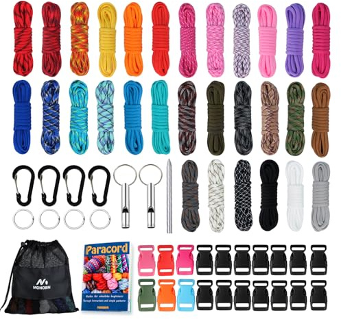 MONOBIN Kit de paracorde – Corde de parachute 550 type III – Kits de fabrication de bracelets, cordes de survie, colliers pour chien, bracelet