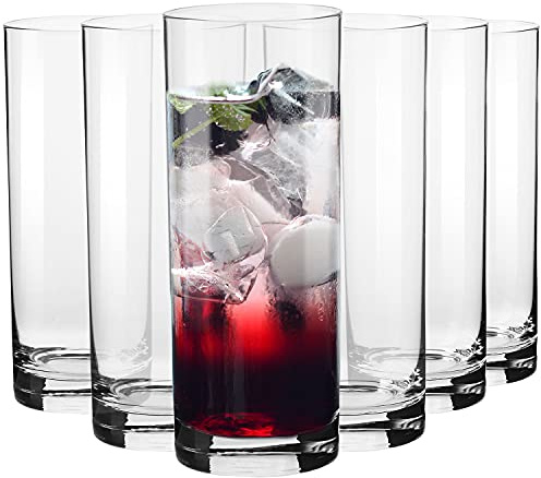 Krosno Tall Water Juice Drinking Glasses | Set of 6 | 16.9 oz | Balance Collection | Highball & Tumbler Crystal Glass | Perfect for Home Restaurants and Parties | Dishwasher Safe | Gift Idea