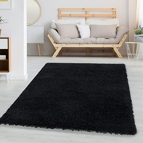 Carpetsale24 Shaggy Hochflor Teppich 300x400 cm Schwarz weich flauschig modern einfarbig Für sehr große Räume für Wohnzimmer Schlafzimmer Flur