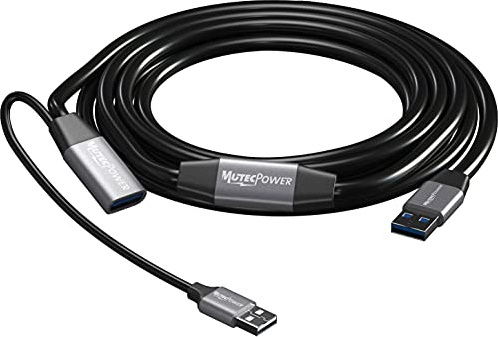 MutecPower 5m Aktiv USB 3.0 Stecker auf Buchse Verlängerungskabel USB A Repeater kabel mit Signalverstärkung & USB Netzteil – Schwarz 5 Meter – kompatibel mit Laptops, Festplatten, Xbox, PS4, VR etc.