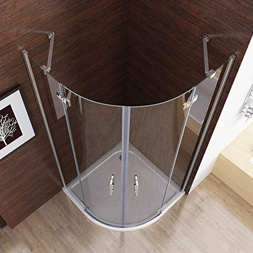MIQU 90x90x 185 cm Duschkabine Runddusche Duschabtrennung Falttür Echtglas Viertelkreis 6mm NANO Glas mit Duschwanne