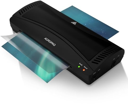 ACROPAQ Laminiergerät A4 - Für Laminierfolien bis A4 (max 23 cm breit), Mit Anti-Stau-Taste, Heiß und Kalt Funktion - Foliergerät, Laminator - Schwarz - AL42
