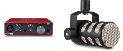 RØDE PodMic Dynamisches Mikrofon mit Rundfunkqualität & Focusrite Scarlett Solo 3. Gen USB-Audio-Interface-Bundle für Gitarristen