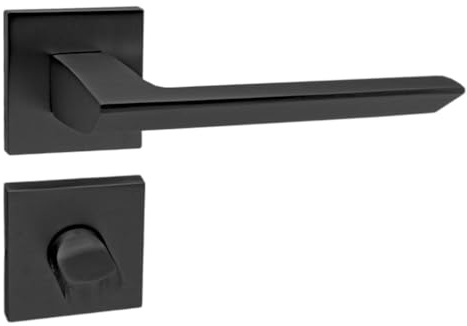 domino Türgriff Drückergarnitur WC - Badezimmer Set quadratische Rosette für Badezimmertüren Set WC - Rosetten-Garnitur Aluminium Schwarz Türdrückergarnitur ELENA QR SLIM BLACK