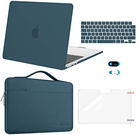 MOSISO Compatible with MacBook Air 13 inch Case M4 M3 M2 2026 2025 2024-2022 A3240 A3113 A2681, Hard Shell&Sleeve Bag&Keyboard Skin&Webcam Cover&ScreenFilm for MacBook Air 13.6 Case, Teal Green