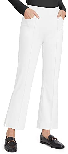 G4Free Yogaklänningsbyxor för kvinnor med fickor breda ben affärsbyxor hög midja business casual ankelbyxor, Vitt, L