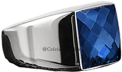Blue Cubic Zircon Natural 12MM Gemstone Mens Ring, Genuine 925 Sterling Silver Ring, Expensive Promise Statement Signet Ring, Birthday Anniversary Gifts for Dad (blue-cubic-zircon, Size 7)