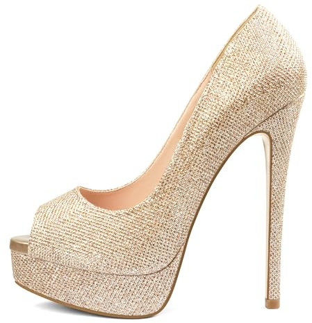 MERUMOTE Women's Sexy Stilettos Heels Peep Toe 6 inch Party Strippers Pumps Gold Glitter 7 US