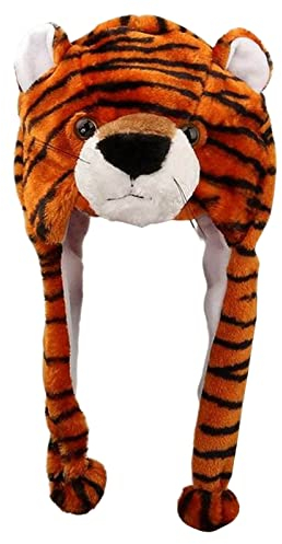 # Lustige Plüsch-Tiger-Hut-Ohr-Bewegungs-Hut-niedlicher Unisex-Tier-Ohr-Hut mit Pfoten für Frauen-Mädchen (Brown, One Size)