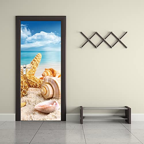 Tür tapeten 3d selbstklebend Strand-Landschaft Türtapete Wandbild Selbstklebend PVC Wasserdicht Abnehmbar Türfolie TürPoster Fototapete Wohnzimmer Schlafzimmer küche bad B90 x H200cm