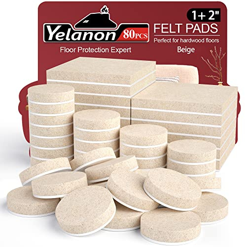 Yelanon Filtglider självhäftande för stolar och möbler – filtfötter runda som parkettskydd – filt för stolsben och möbeltassar – 80 stycken, 5 mm, beige