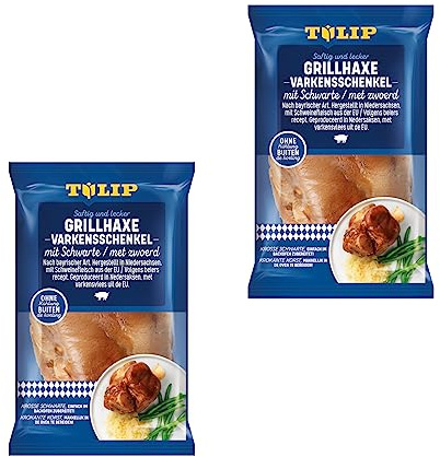 TULIP 2x 600 g Grill-Haxe mit Schwarte | Tafelfertig Kross Gegart Vakuumverpackt | Schweinshaxe einfach im Backofen zubereitet in ca. 30-40 Minuten | Ohne Kühlung