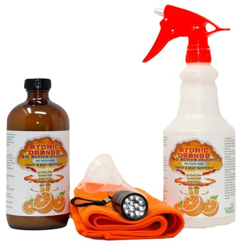 Atomic Orange Dog Mess Clean Up Kit - Useful for Dog & Puppy House Training - with UV Light - Concentrated - Makes 96 oz