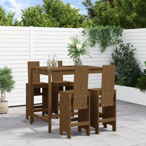 Tidyard 5-TLG.Gartenbar-Set Garten Bar Set Sitzgruppe Rattan Bar Tresen Theke Tisch Barset Garten Tisch Outdoor Gartenmöbel Set Honigbraun Massivholz Kiefer-3678