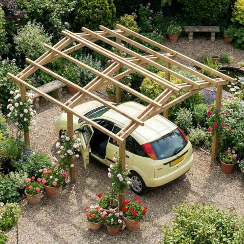 Pergola Carport in legno 400x400 cm, in pino impregnato, Made in Italy