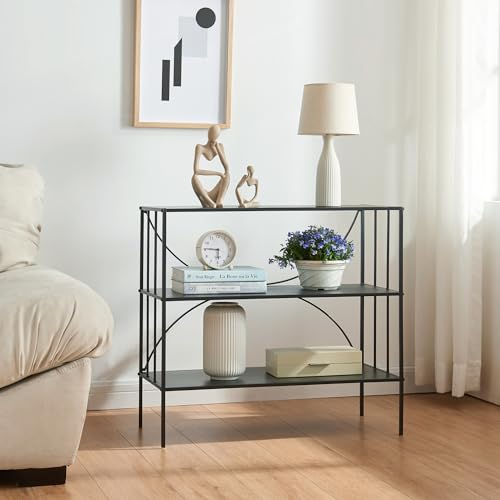 [en.casa] Tavolo a Consolle Scaffale Basso a 3 Piani di Appoggio Tavolo Stretto Multiuso da Ingresso Corridoio 65,5 x 70 x 32 cm Metallo Nero