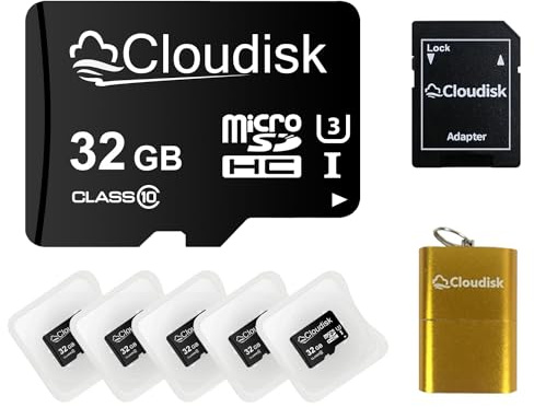 Cloudisk Pack of 5 Micro SD Card 32GB Flash Memory Card Micro SDHC C10 A2 U3 with SD Adapter, Card Reader