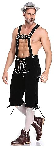 Trachtenlederhosen Herren Lederhose Herren Lang Tracht Oktoberfest Herren Outfit Trachten Trachtenhosen Herren mit Hosenträger Vintage Braun Hans Herren Hänsel Bayrische Overalls Kleidung Overalls