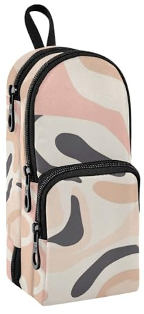 Federmäppchen mit großem Fassungsvermögen, Stifteetui mit Fächern für Schüler, Schultasche, Schreibwaren-Organizer, Federmäppchen, Marker-Etui für Schule, Büro, Arbeit, Rosa / Beige / Grau, Muster in