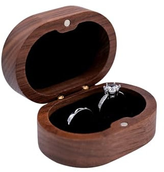 WisePoint Caja Anillo, Porta Alianzas Boda de Madera de Una Sola Ranura,Oval Joyero Viaje para Anillos, Organizador Anillos para Bodas, Compromisos, Propuestas de Matrimonio (negro)