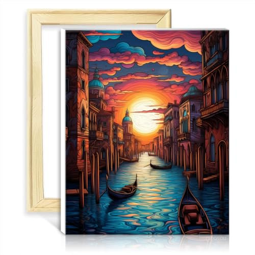 LiHEQING Ölgemälde, Malen nach Zahlen-Set, Venedig, Italien, Mal-Set für Erwachsene, Wanddekoration für Zuhause, Geschenk für Erwachsene und Kinder, ohne Rahmen (30 x 40 cm)