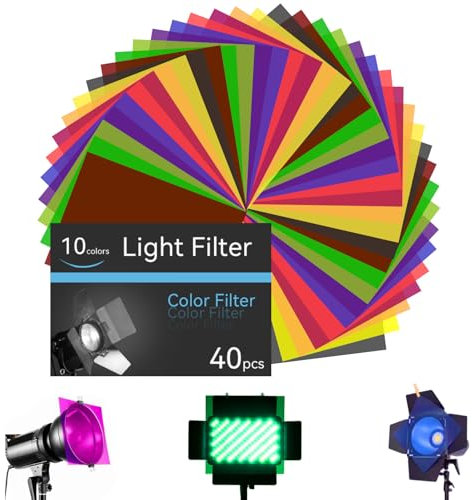 SAMNISOO 40 Stück Farbkorrektur-Gel-Lichtfilter, Transparentfolie Kunststoffblätter Farbige Overlays Farblicht-Gel-Filter, 10 Farben A4 Größe