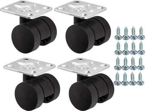 SOTECH 4 ruedas para muebles AACHEN Ø 35 mm negro sin freno frenos incl. | juego de tornillos placa atornillable 47 x 47 mm capacidad de carga hasta 160 kg 40 kg por rueda