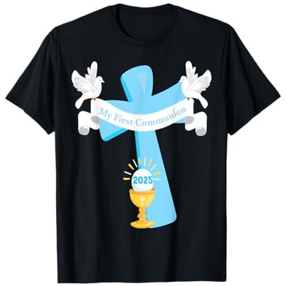 Croix Calice Eucharistie Petit-fils pour première communion 2025 T-Shirt