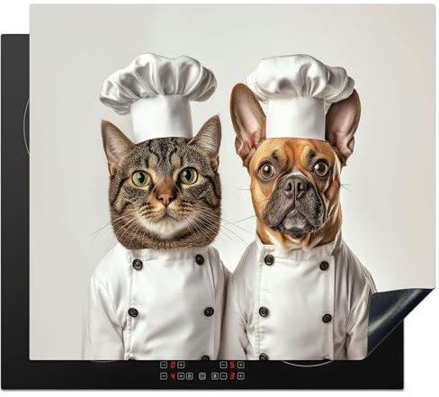 KitchenYeah© Protector Vitroceramica 60x52 cm Tapa para induccion Placa Encimera Cubre de Protectora Cocina Gato - Perro - Cocinero