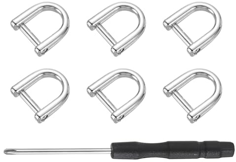sourcing map 6 Pcs Shackle Screw D Rings U Shape D-Rings Replacement for Purse Keychain Strap Buckle, 0.32x0.35inch, Silver