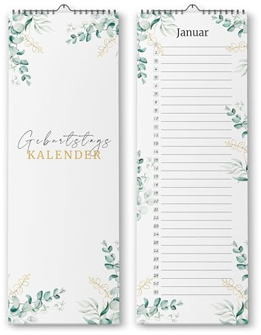 Geburtstagskalender jahresunabhängig - Immerwährender Kalender undatiert zum Eintragen von Geburtstagen (Eukalyptus, 10,5 x 29,7 cm)