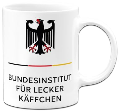 Büro-Tasse lustig mit Spruch Bundesinstitut für lecker Käffchen - Kaffeetasse mit Kaffeespruch - Geschenke für Kollegen, Kollegin, Kaffeetrinker auf Arbeit - Männer & Frauen (Weiß)