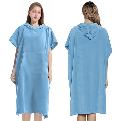 Proumhang Unisex huv med kapuschong - Snabbtorkande mikrofiber poncho & badrock för surfing,simning eller strand Perfekt som omklädningsrock,strandhandduk för män & kvinnor,Ljusblå 80x110cm