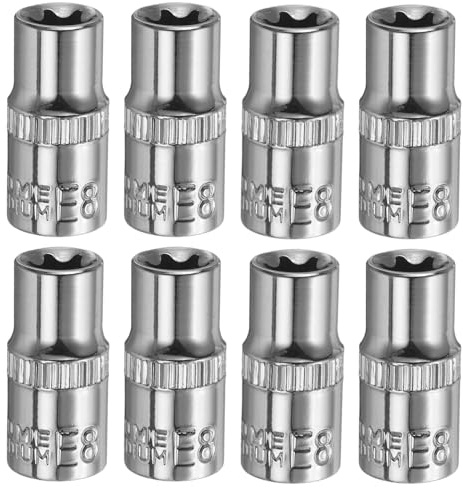 QUARKZMAN 8 pièces douilles E-Torx 1/4 E8 externes, profondes en Cr-V 6 pans, douilles femelles étoiles pour réparations auto, bricolage, longueur 1